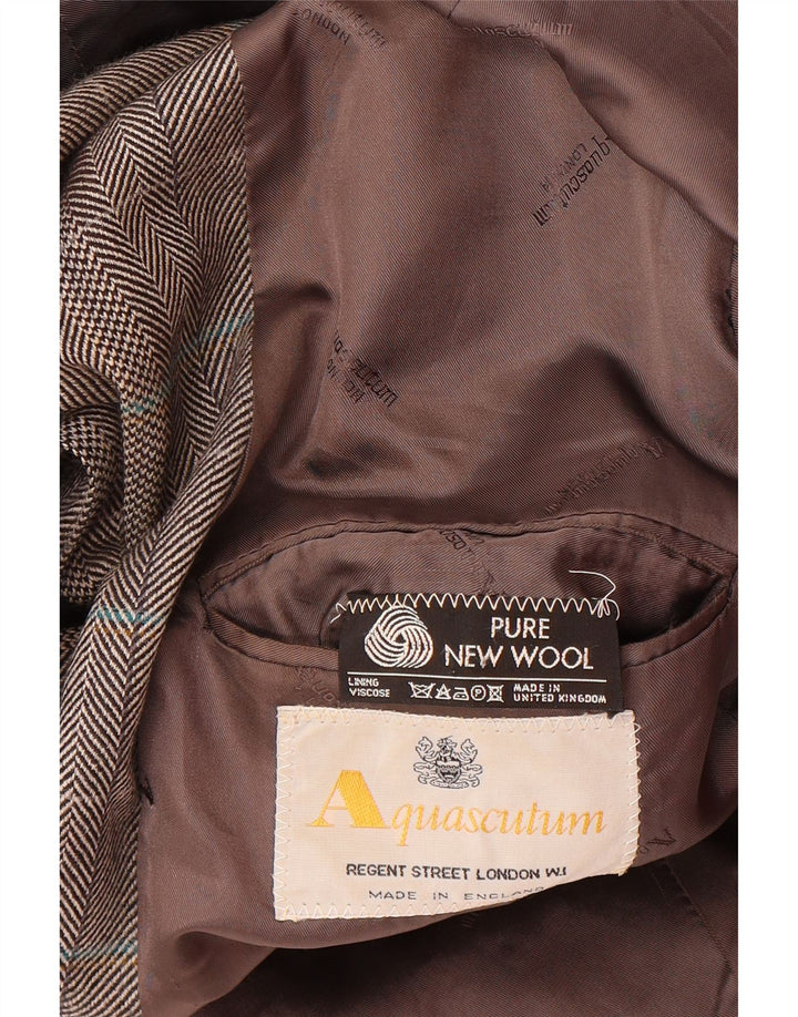 Jaqueta blazer masculina longa de 2 botões AQUASCUTUM Reino Unido 40 grande espinha de peixe cinza