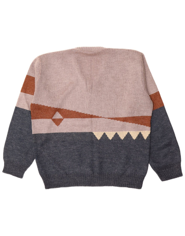 Suéter vintage masculino com decote em V IT 56 XL azul marinho colorblock