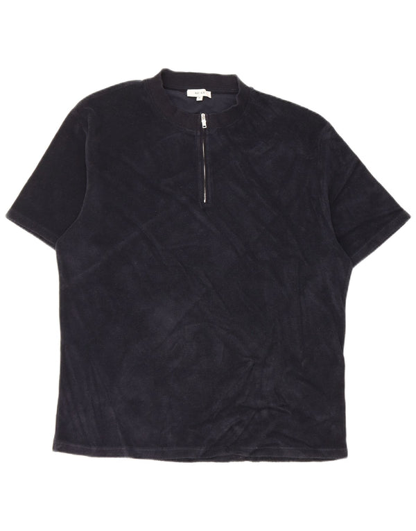 Camiseta masculina Reiss com zíper e gola alta XL azul marinho algodão