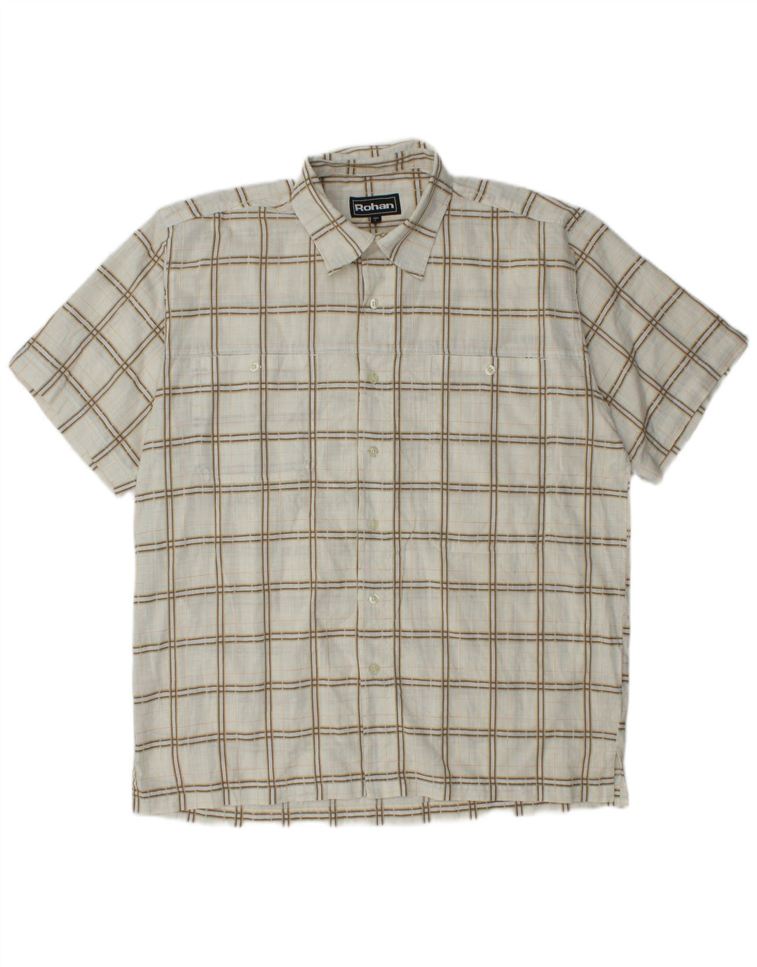 Camisa masculina de manga curta Rohan grande poliéster xadrez branco