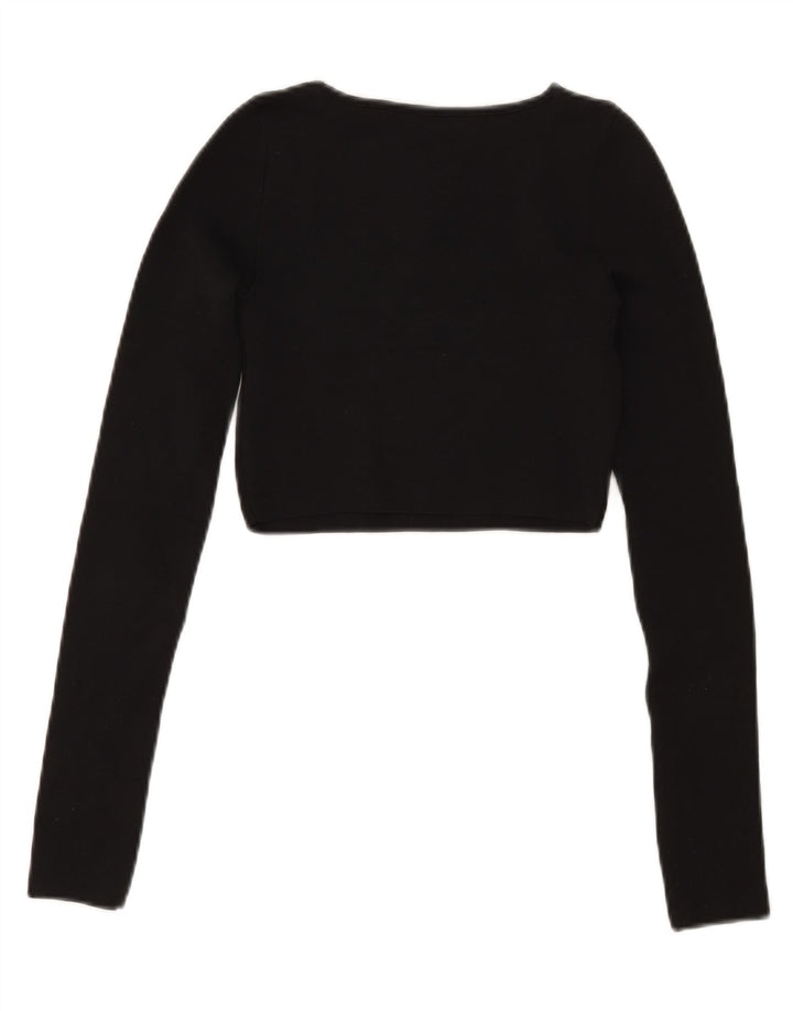 Zara Womens Crop Top Manga Longa Reino Unido 8 Pequeno Preto
