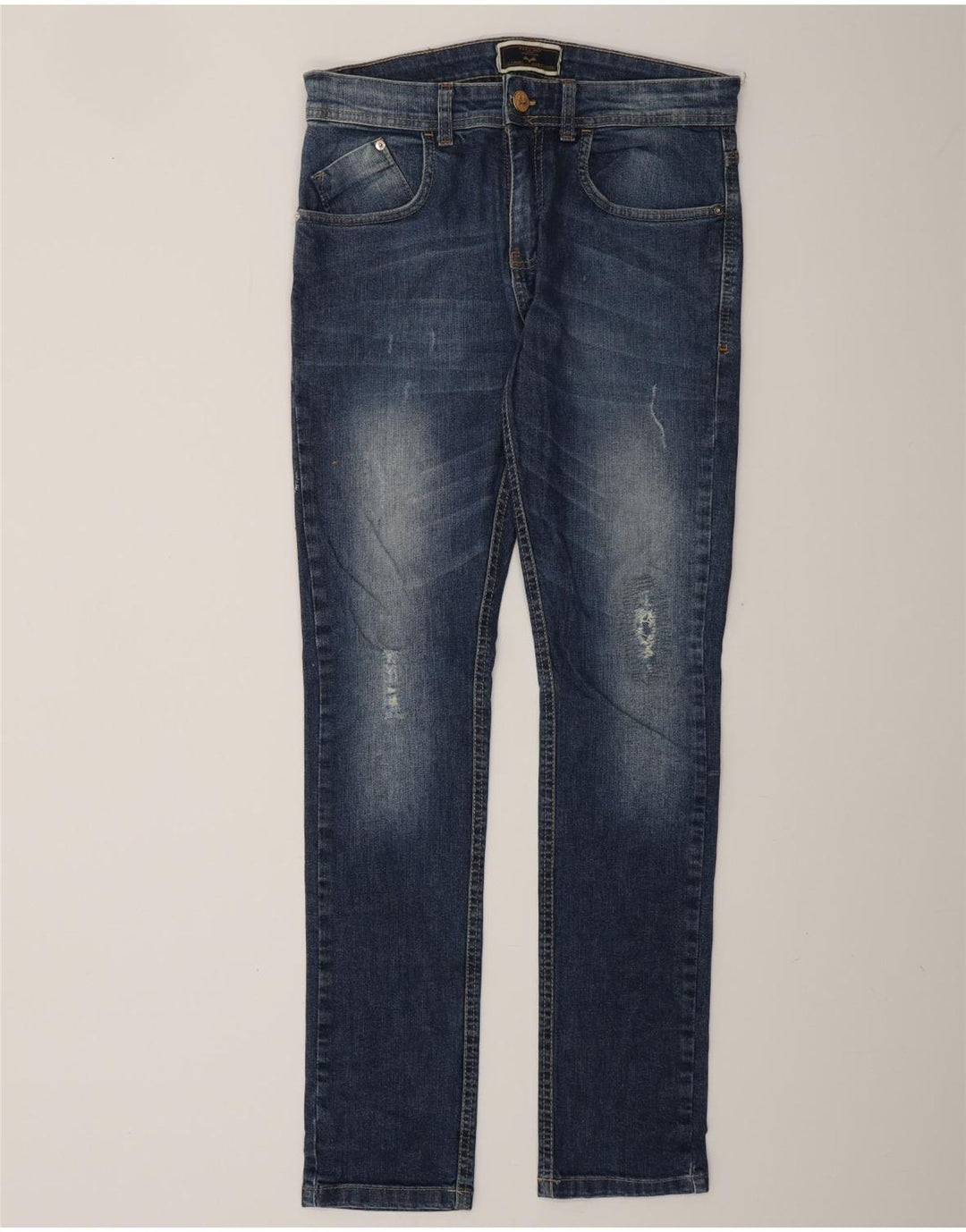 ZARA Mens Jeans Slim Distressed EU 38 Pequeno W30 L32 Azul