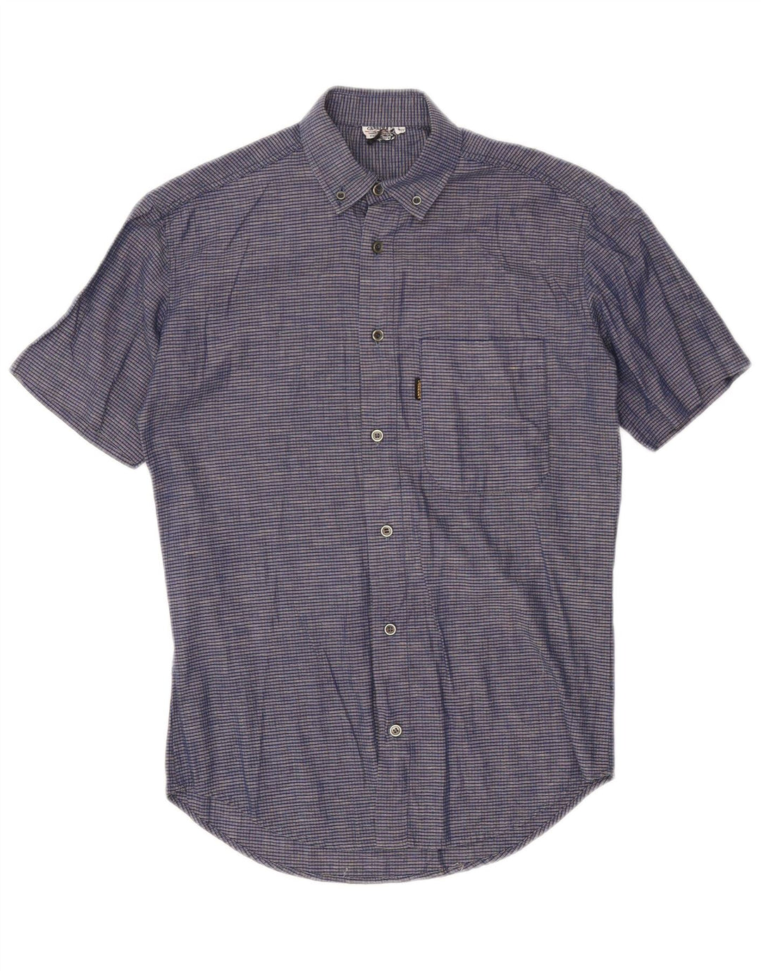 Camisa masculina Carrera de manga curta, algodão xadrez médio azul marinho