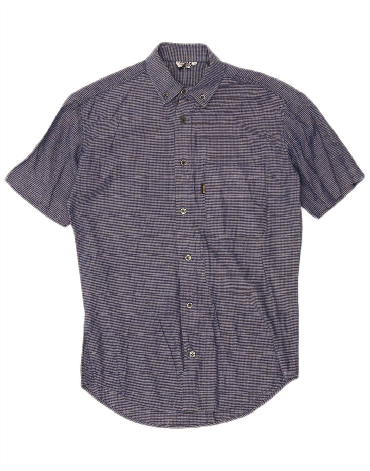 Camisa masculina Carrera de manga curta, algodão xadrez médio azul marinho