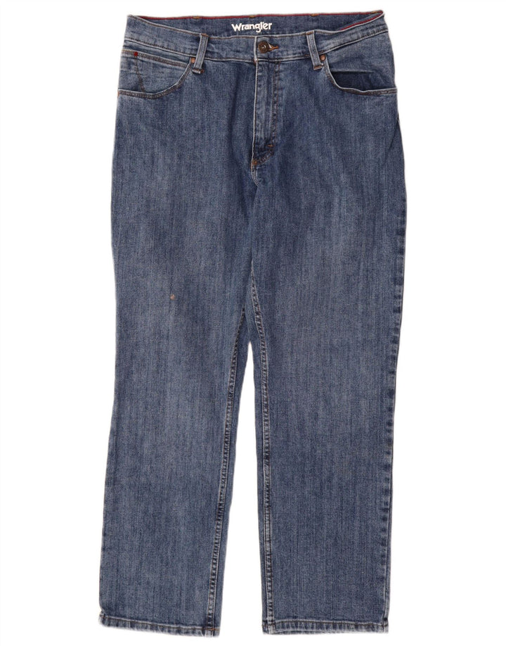 Wrangler Mens Straight Jeans W34 L30 Azul Algodão