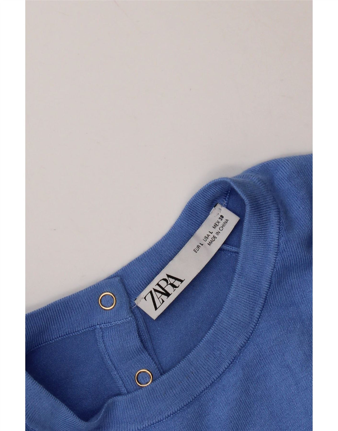 Suéter feminino ZARA de manga curta com gola redonda Reino Unido 14 grande azul