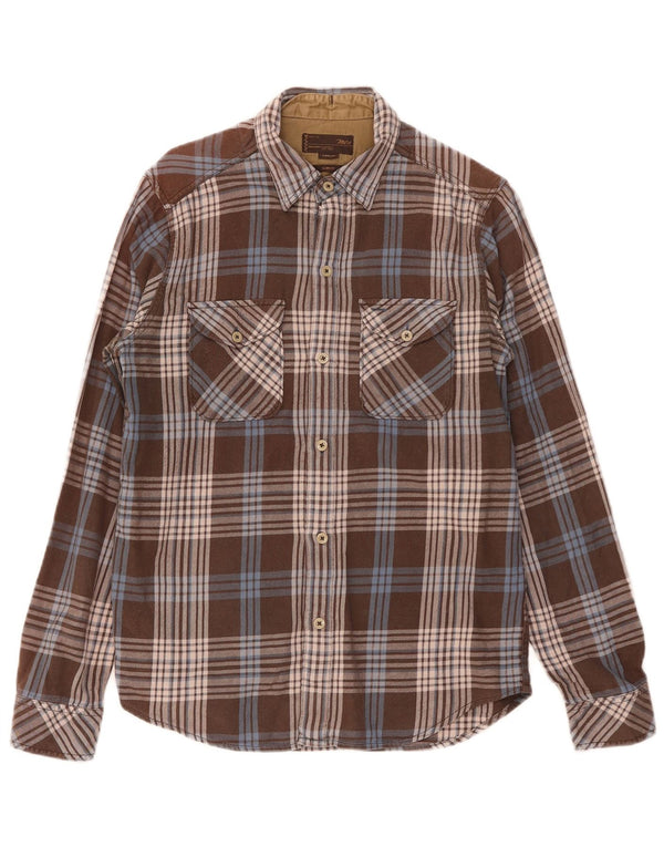 Camisa masculina de flanela Marlboro Classics Slim Fit marrom médio