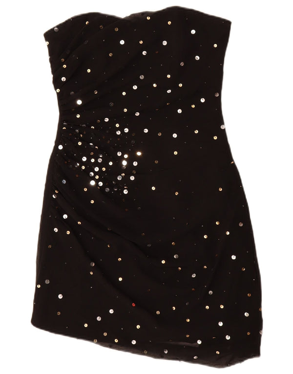 Vestido feminino Lipsy sem alças UK 10 pequeno preto manchado