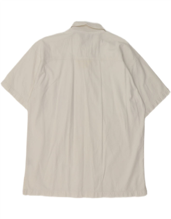 Camisa polo masculina VINTAGE de algodão branco médio