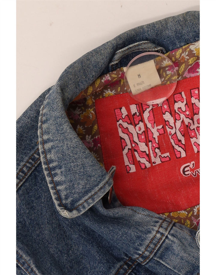 Jaqueta jeans feminina vintage UK 14 algodão azul médio