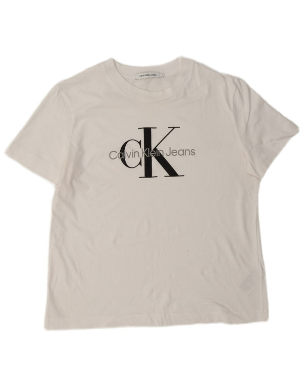 Camiseta feminina Calvin Klein Jeans com estampa gráfica UK 18 XL algodão branco