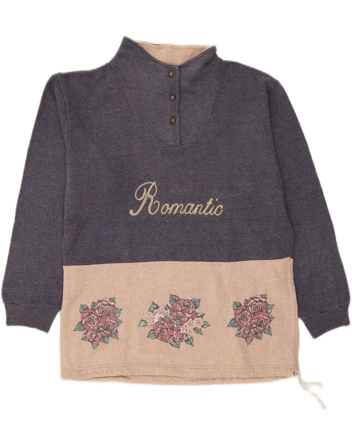 CAMPAGNOLO moletom gráfico feminino jumper UK 18 XL azul marinho floral