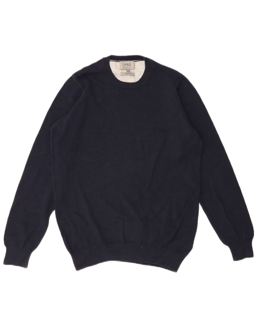 Suéter masculino MARKS & SPENCER com gola redonda, pequeno algodão azul marinho