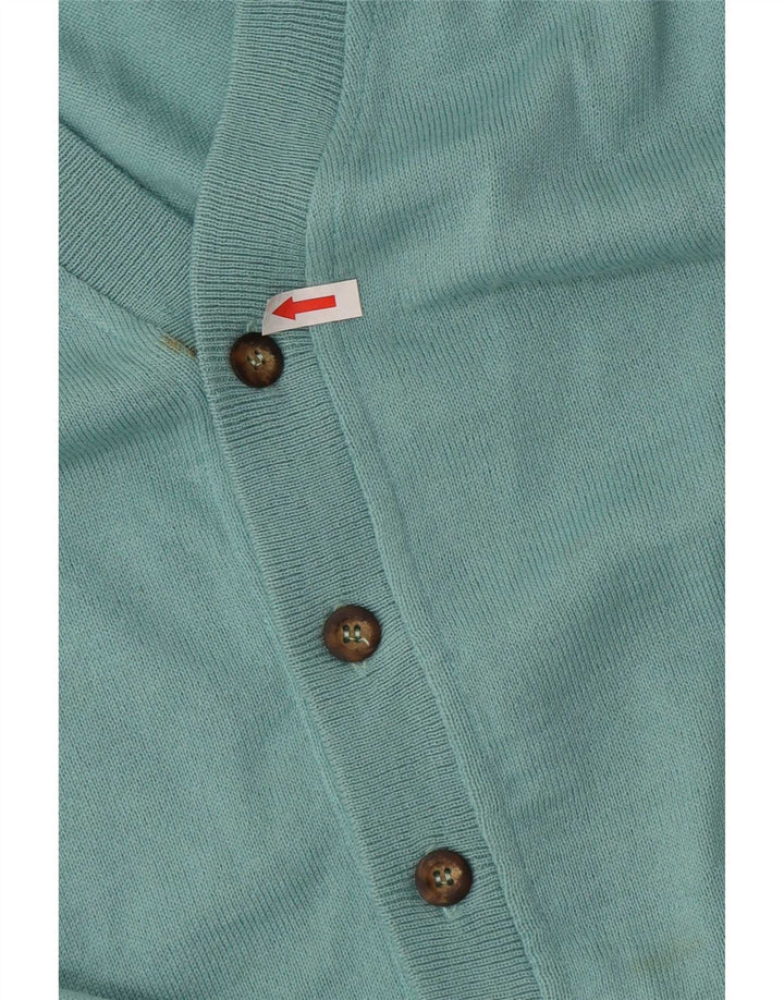 Suéter cardigã masculino vintage sem mangas XL lã azul