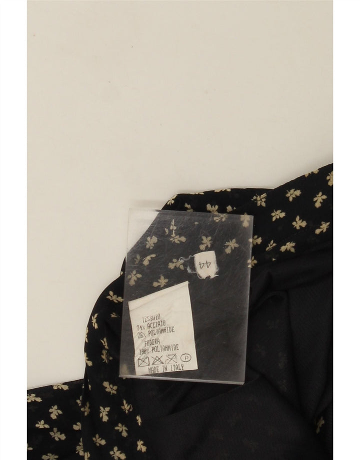 Saia feminina VINTAGE cintura alta linha A IT 44 médio W26 azul marinho floral