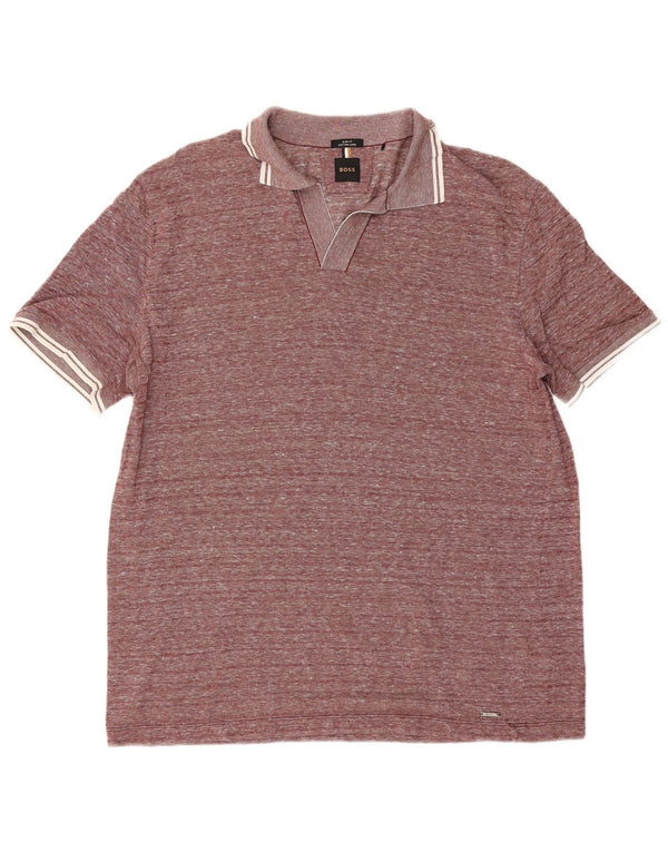 Camisa polo masculina Hugo Boss Slim Fit XL Borgonha algodão manchado