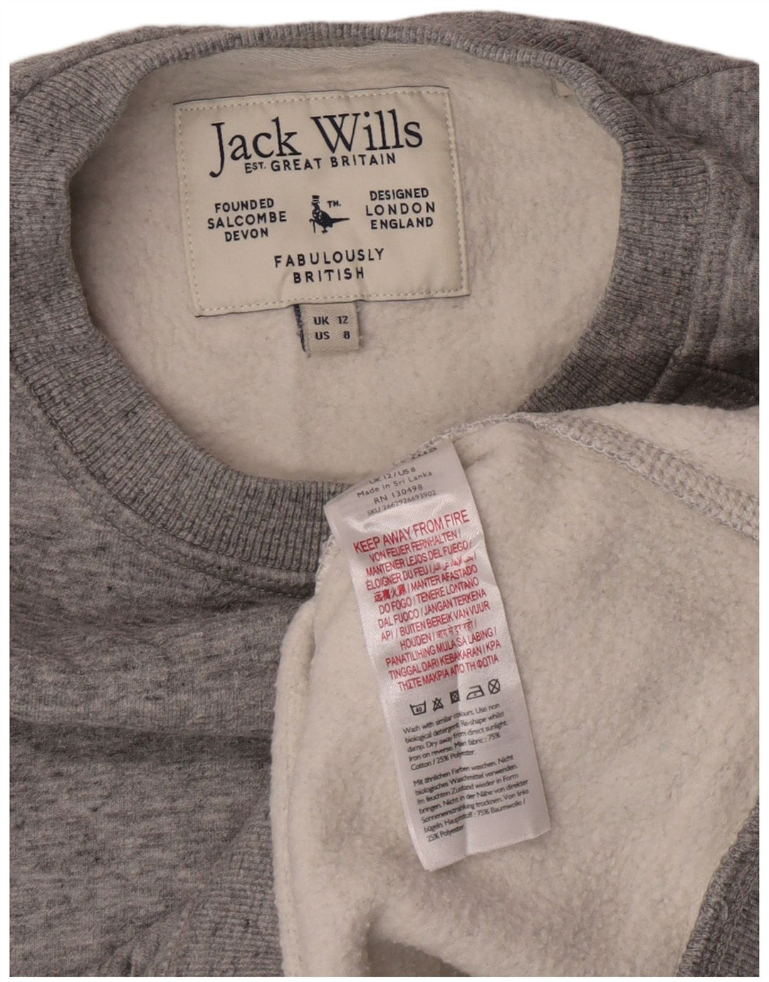 Jack Wills moletom feminino jumper UK 12 algodão cinza médio