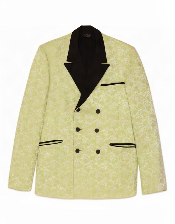Jaqueta blazer masculina vintage com peito duplo Reino Unido 38 floral verde médio