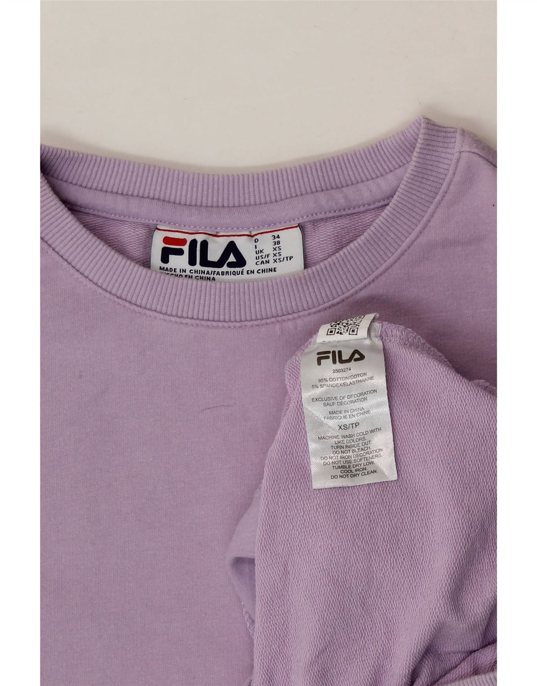 FILA Womens Oversized Sweatshirt Jumper UK 6 XS Purple Cotton Vintage Fila and Second-Hand Fila from Messina Hembry 