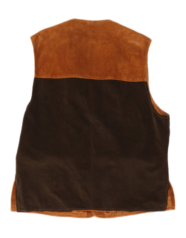 Colete masculino vintage em camurça IT 52 XL bege em couro colorblock