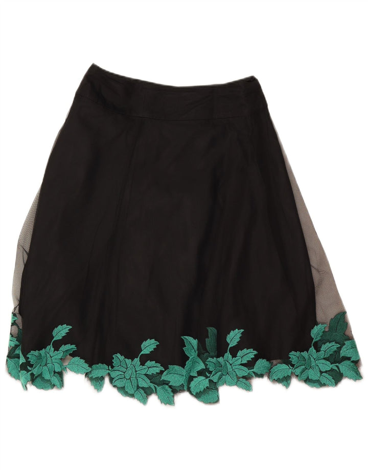 Costa feminina saia evasê W26 pequena poliéster floral preto