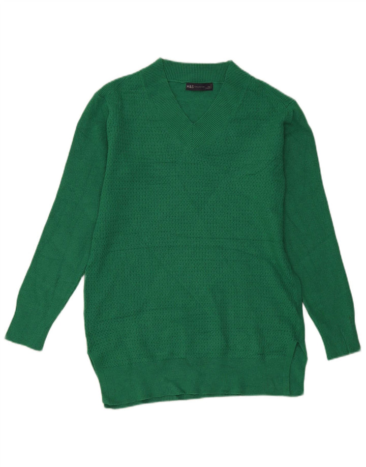 Suéter feminino Marks & Spencer com decote em V Reino Unido 14 viscose verde médio