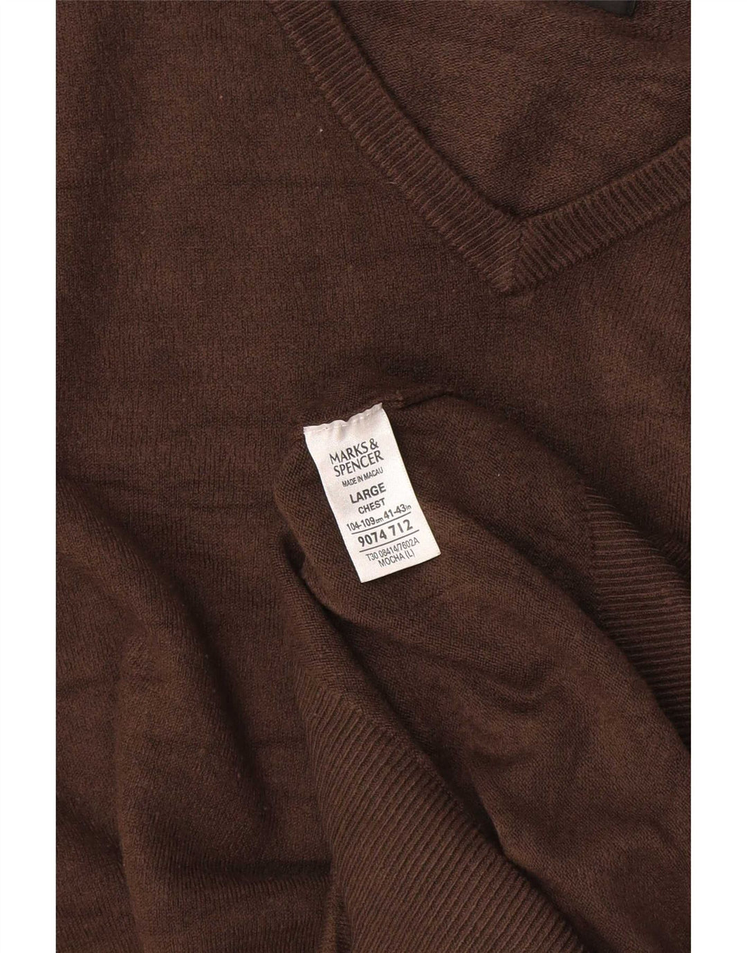 Suéter masculino Marks & Spencer com decote em V grande acrílico marrom