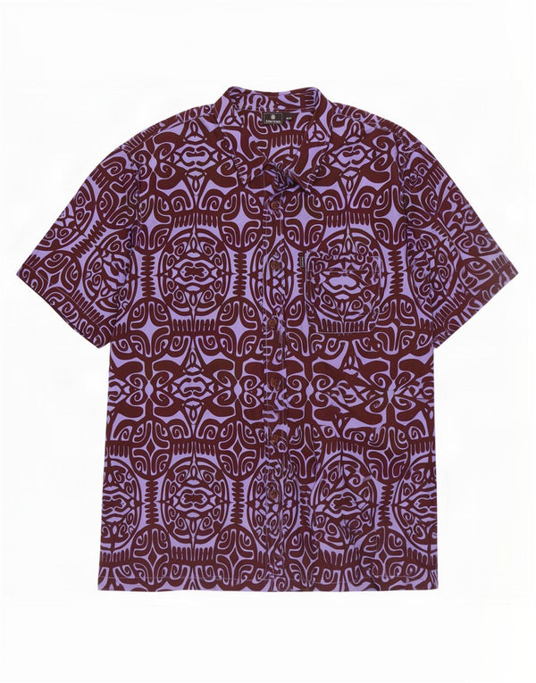 Tribal Origin Masculino Abstrato Padrão Camisa de Manga Curta 2XL Algodão Roxo