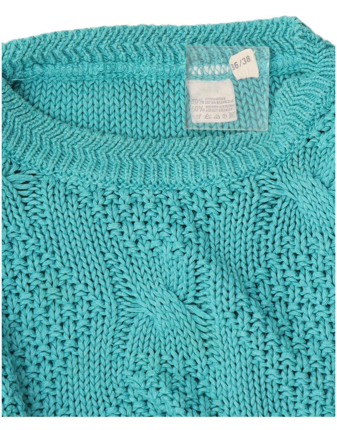 Suéter feminino vintage com gola redonda EU 36/38 algodão azul médio