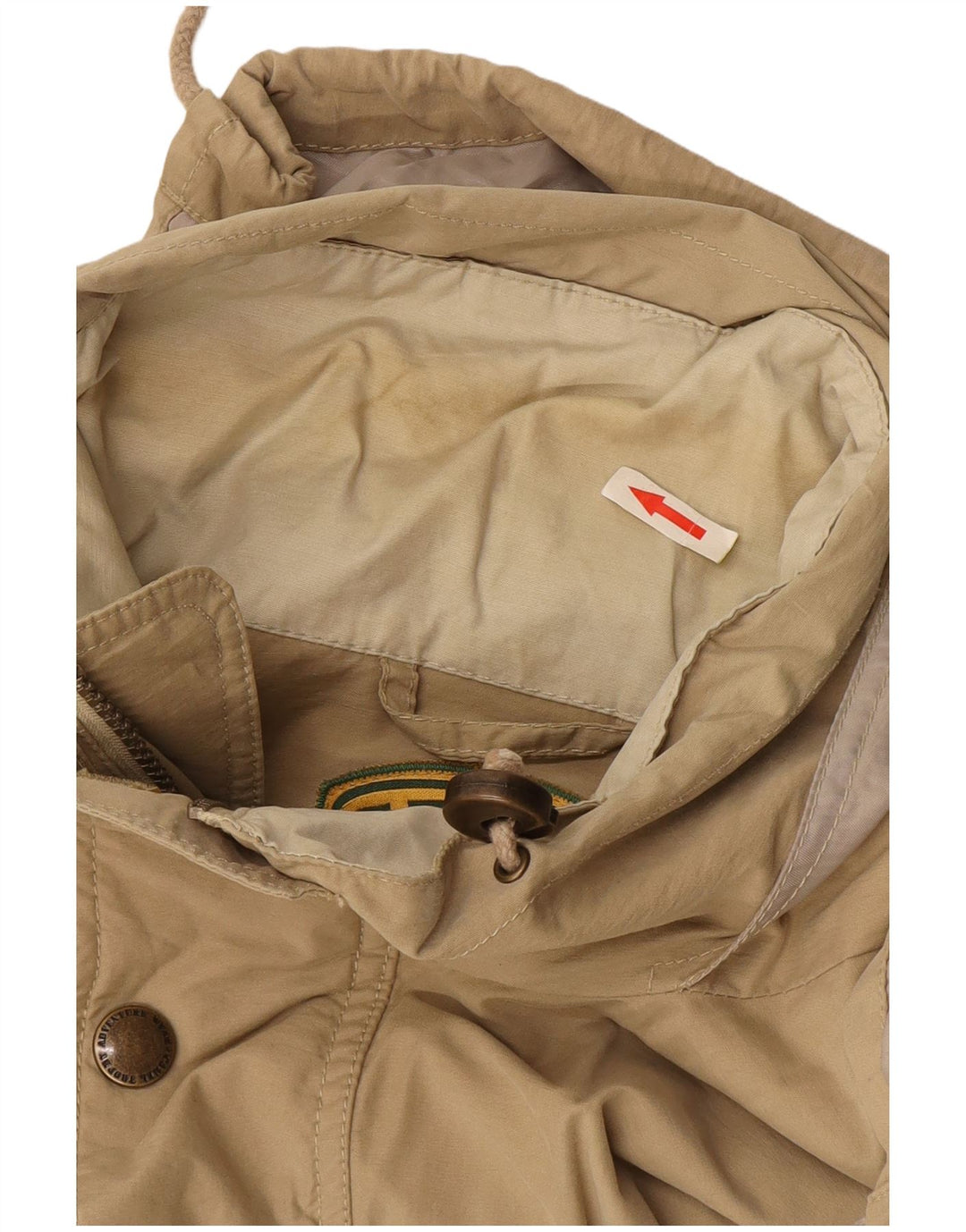 Jaqueta utilitária masculina Camel com capuz UK 42 XL algodão bege