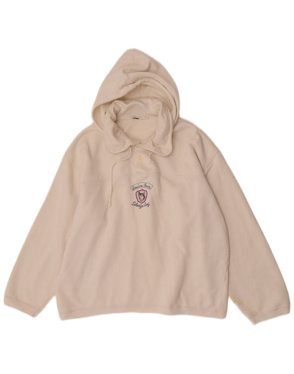 Suéter feminino vintage com capuz e gola polo gráfico UK 16 grande branco