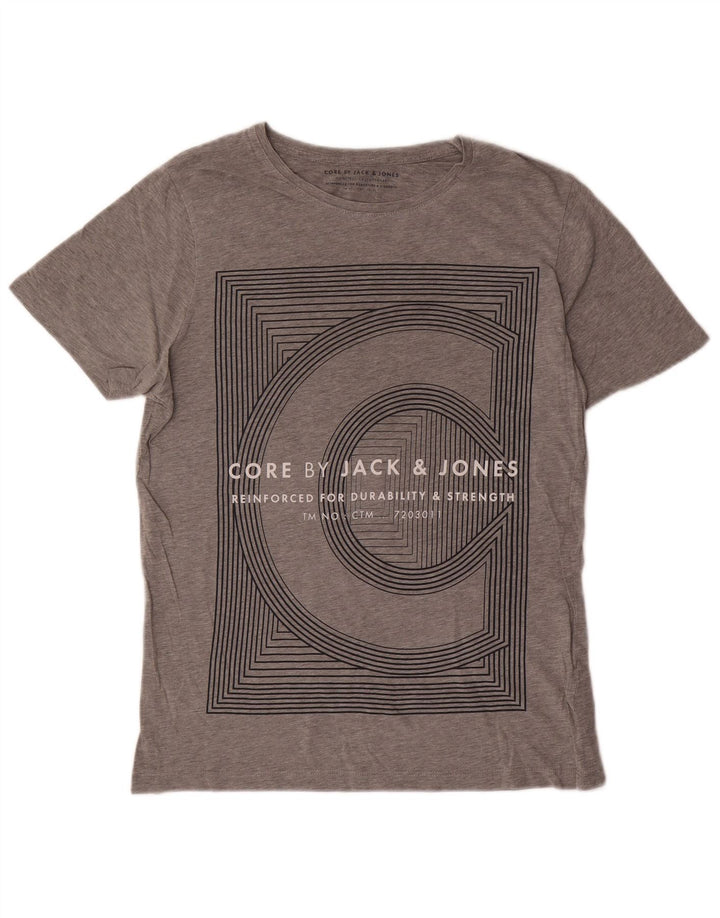 Camiseta gráfica masculina Jack & Jones algodão cinza médio