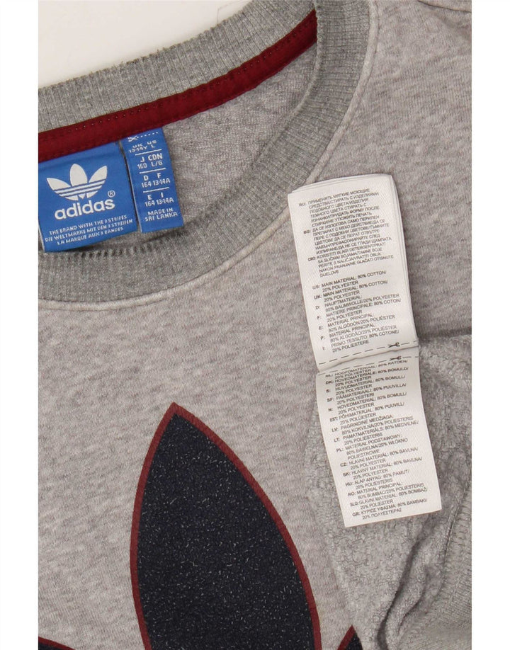 Adidas meninos três listras moletom jumper 13-14 anos cinza manchado