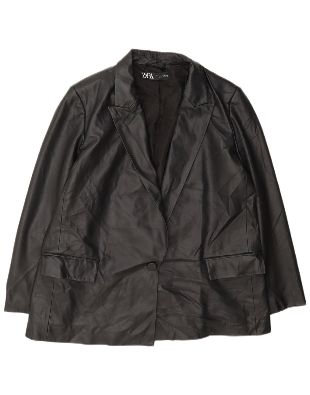 Jaqueta blazer feminina Zara com 1 botão de couro sintético Reino Unido 18 XL preto polietileno