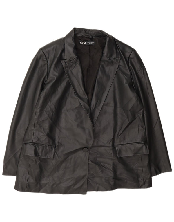Jaqueta blazer feminina Zara com 1 botão de couro sintético Reino Unido 18 XL preto polietileno