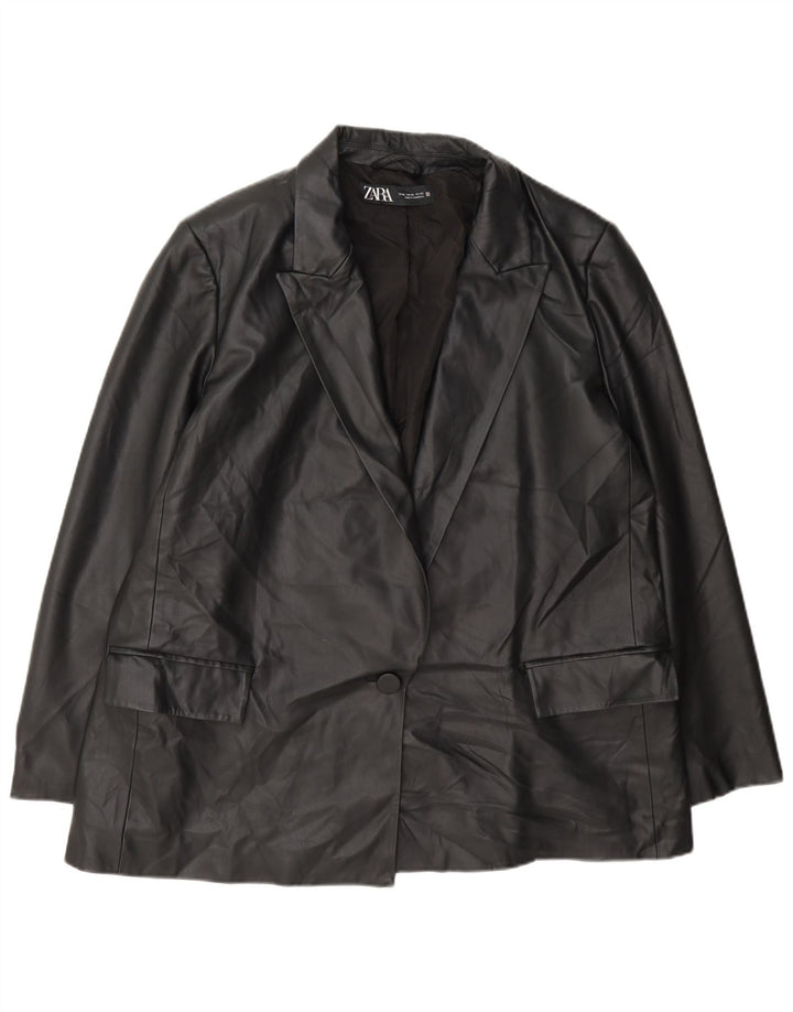 Jaqueta blazer feminina Zara com 1 botão de couro sintético Reino Unido 18 XL preto polietileno
