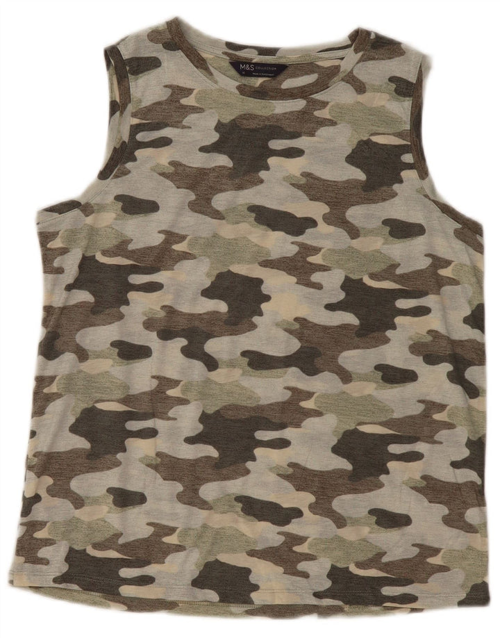 Colete feminino MARKS & SPENCER UK 10 pequeno poliéster camuflado cáqui