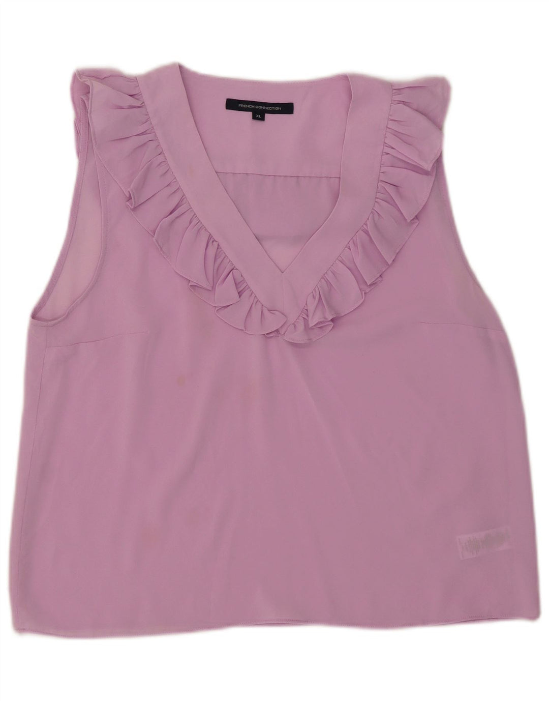 Blusa feminina sem mangas com babados na frente da French Connection UK 18 XL rosa