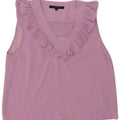 Blusa feminina sem mangas com babados na frente da French Connection UK 18 XL rosa