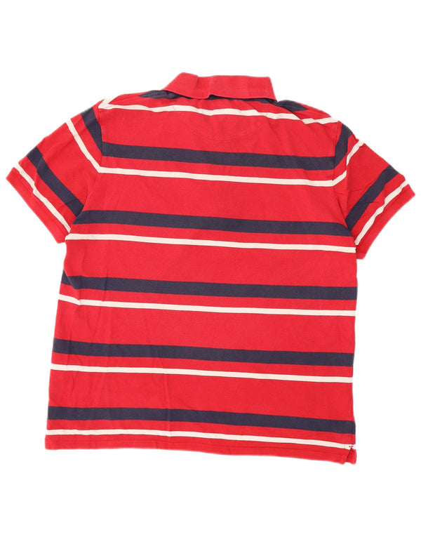 Camisa polo masculina Lyle & Scott grande listrada vermelha de algodão