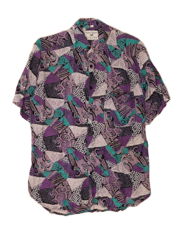 Camisa masculina VINTAGE de manga curta XL roxo geométrico rayon