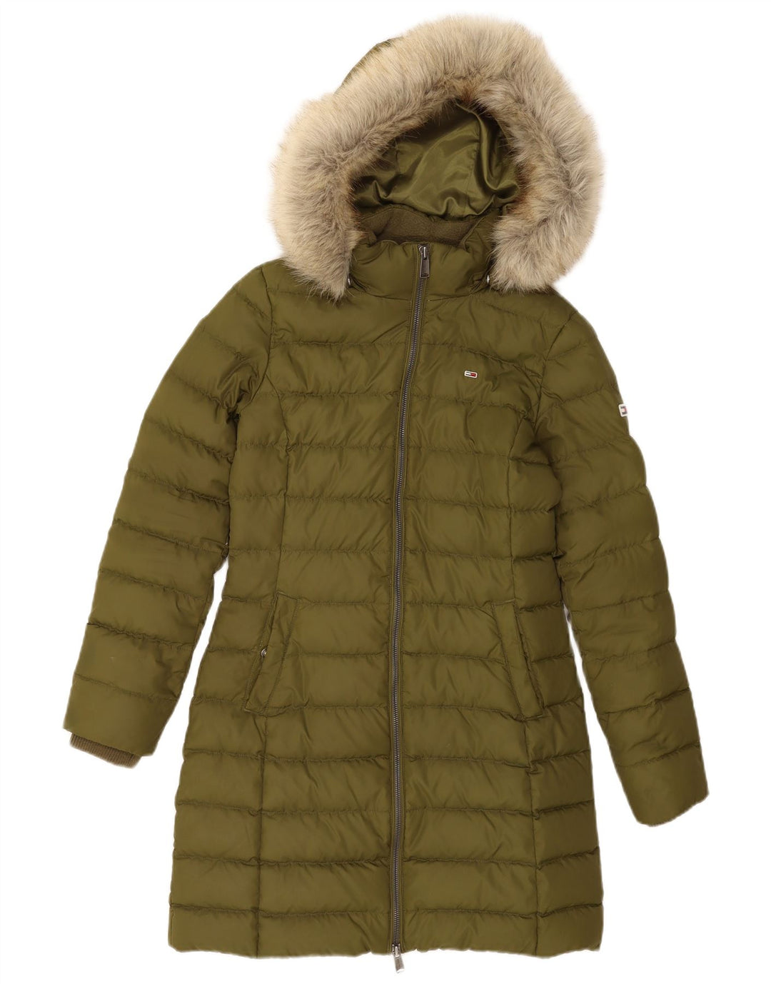 Casaco acolchoado com capuz feminino Tommy Hilfiger Reino Unido 10 pequeno poliéster verde