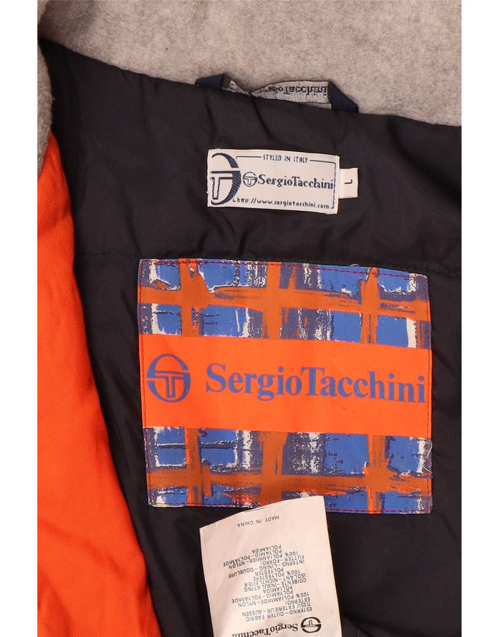 Jaqueta de esqui masculina com capuz Sergio Tacchini UK 40 grande bloco colorido laranja