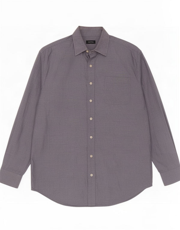 Nautica Mens Regular Fit Shirt Tamanho 16 Grande Cinza Chevron Algodão