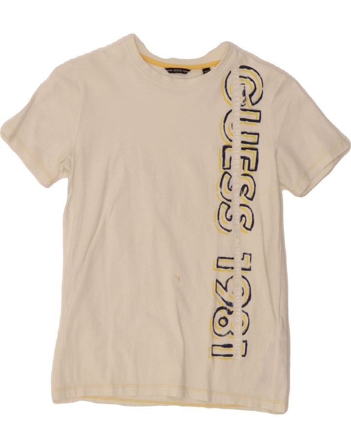 GUESS Boys Graphic T-Shirt Top 9-10 Years Off White Cotton Vintage Guess and Second-Hand Guess from Messina Hembry 