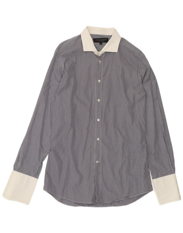 Camisa masculina Gieves & Hawkes tamanho 17 43 XL azul marinho listrado algodão