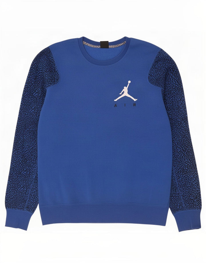 Jordan masculino abstrato padrão moletom jumper médio azul algodão