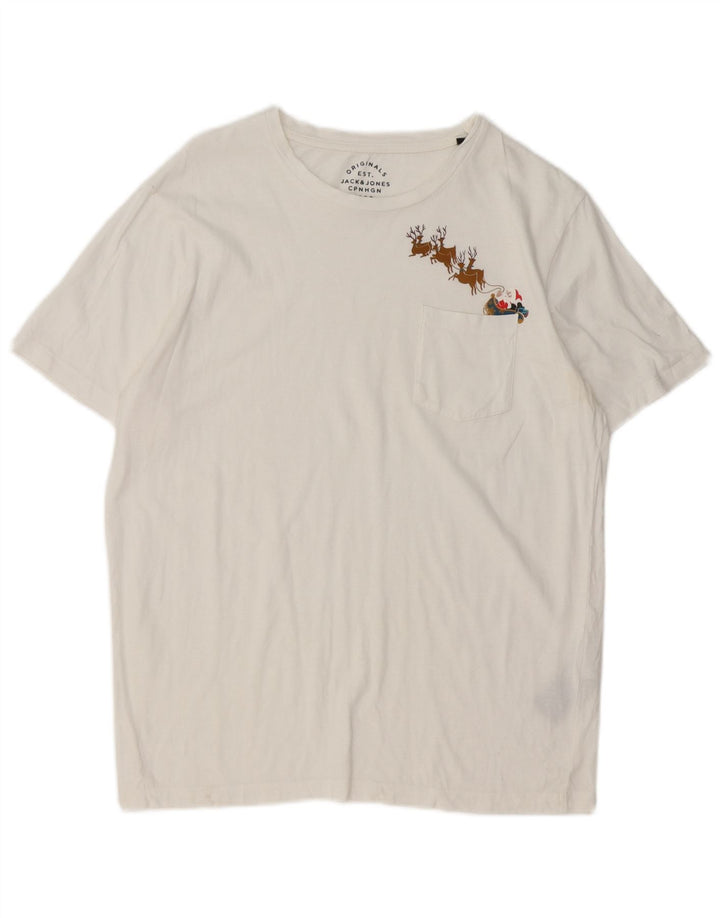 Camiseta gráfica masculina Jack & Jones Top médio algodão branco