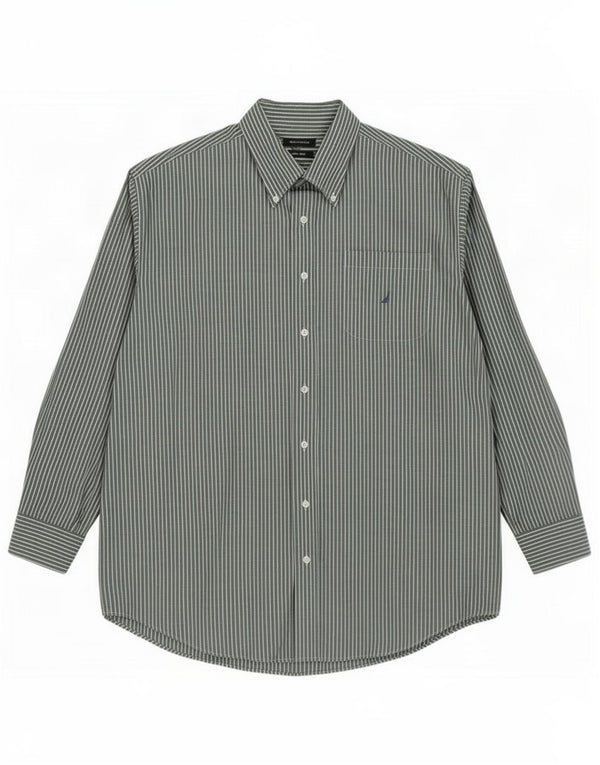 Camisa masculina Nautica tamanho 18 2XL algodão listrado verde