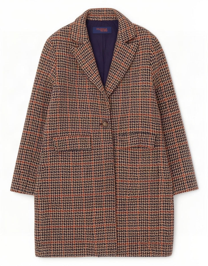 Sobretudo feminino Trussardi Jeans IT 40 pequeno lã houndstooth multicolorida